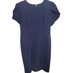 Calvin Klein size 12 navy blue dress gold zipper overlap sleeve